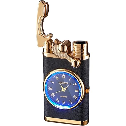 Creative Dial Inflatable Lighter, Windproof Rocker Arm Lighter, Firepower is Fast No Fear of Strong Winds, High Definition Time Reading,Butane Refillable, Gift for Men Husband