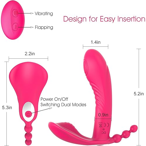 Fully-Fitted Wearable Butterfly Vibrator, G Spot Vibrator Clitoral Stimulator with 10 Flapping & Vibrating Modes, Remote Control Panty Vibrator Anal Sex Toys, Rose Toys Vibrator for Women