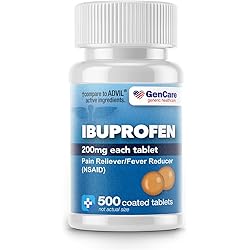 GenCare - Ibuprofen 200mg Pain Reliever and Fever Reducer 500 Coated Tablets | Ultimate Savings Bulk Pack | NSAID for Headache Relief, Body Aches, Back Pain, Cramps, Muscle Aches & Arthritis