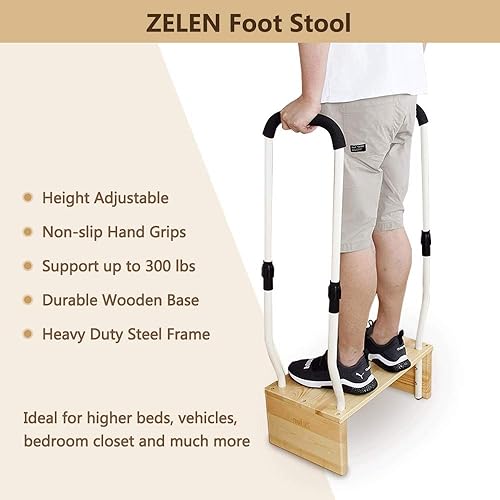 Step Stool with Handle for Seniors Bed Step Stools for Adults High Beds Wooden Step Medical Foot Stool Car Handle Assist for Elderly Handicap Bedside Steps with Handrails Heavy Duty Step Stool