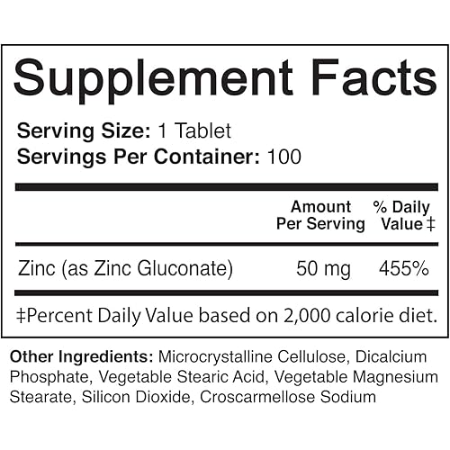 NutriFlair Zinc Gluconate 50mg, 100 Tablets - High Potency Immune System Booster Supplement Pills, Immunity Defense, Powerful Natural Antioxidant, Non-GMO, Compare with zinc picolinate, citrate, oxide