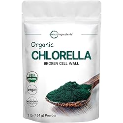 Organic Chlorella Powder, 16 Ounce 1lb, Broken Cell Wall, Rich in Vegan Proteins & Vitamins, Raw, Bulk Premium Chlorella Supplement, Vegan Friendly, Non-Irradiation