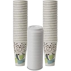 Dixie PerfecTouch WiseSize Coffee Design Insulated Paper Cup, 16oz Cups and Lids Bundle 16 oz, 50 Cups, 50 Lids