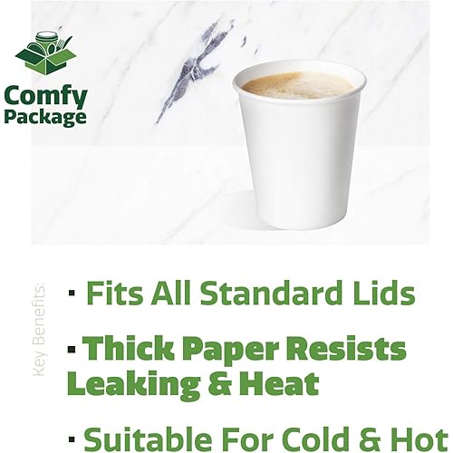 8 oz. White Paper Hot Cups, Coffee Cups 100