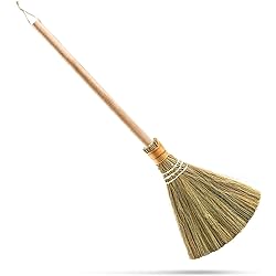 Natural Whisk Sweeping Hand Handle Broom - Vietnamese Straw Soft Broom for Cleaning Dustpan Indoor - Outdoor - Decorative Brooms - Wooden Handle - 9.84'' Width, 27.55" Length