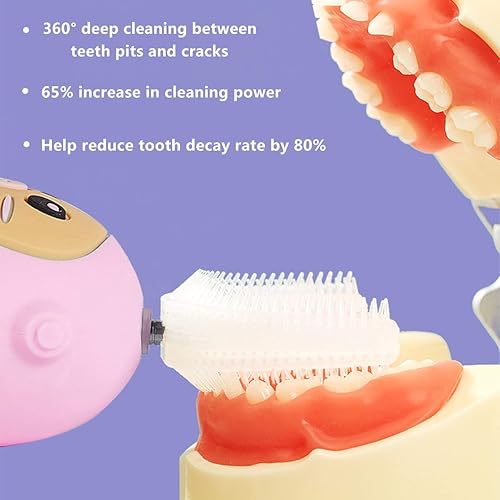 Kid's Ultrasonic U-Shaped Electric Toothbrush,3 Clean Modes,IPX7 Waterproof,360°Silicone Automatic Toothbrush for Kids Aged 2-8Pink