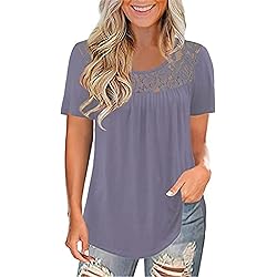 Lace Solid Splicing 296 Women's Short Sleeve T-Shirt Blouse Tops Crew-Neck Day Trending Zip Western Leotard Royal Adults Grill Neck Girls' Trendy top Print Girls Winter Embro