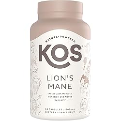 KOS Organic Lions Mane Mushroom Capsules 1500mg - Natural Nootropic, Supports Memory & Focus, Immunity Booster - Potent Mushroom Supplement - 90 Capsules
