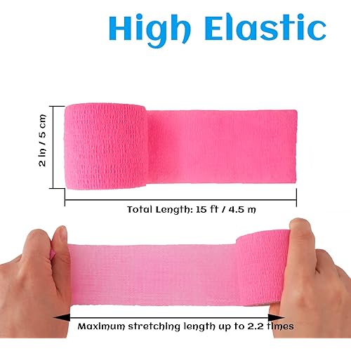 2” x 5 Yards Elastic Breathable Flexible Self Adhesive Bandage Wrap, 24 Rolls Pink and 24 Rolls Rainbow