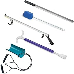 5 piece Norco Hip Kit for Total Hip Replacement, Back, Knee Surgery Recovery. 5 Dressing Assist Tools - 26 in. Grabber Reacher, Dressing Pal Stick, Molded Sock Aid, Long Handle Shoe-Horn, Bath Sponge