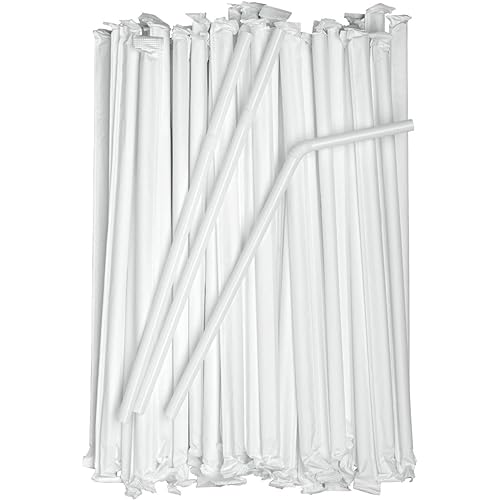 380 Pack] Individually Wrapped Disposable Plastic Flexible Drinking Straws - BPA Free - White