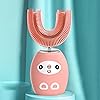 Electric Toothbrush with U-Shaped Toothbrush, Whitening Massage Toothbrush, Electric Toothbrush Cartoon Shape 360 Degrees Cleaning 3 Modes Kids Automatic Ultrasonic Toothbrush for Toddler - Blue B