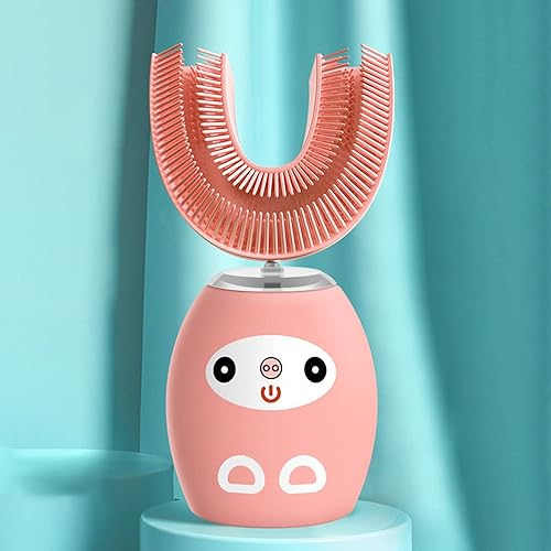 Electric Toothbrush with U-Shaped Toothbrush, Whitening Massage Toothbrush, 1 Set Electric Toothbrush Cartoon Shape 360 Degrees Cleaning 3 Modes Kids Automatic Ultrasonic Toothbrush - Pink A