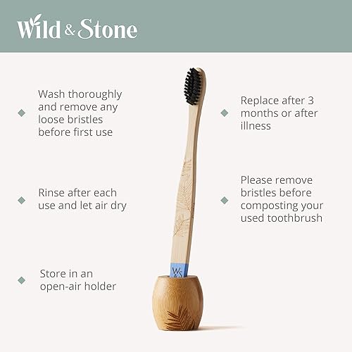 Wild & Stone | Firm Bristle Organic Bamboo Toothbrush | Four Handle Patterns | Firm Fibre Bristles | 100% Biodegradable Handle | Vegan Eco Friendly Bamboo Toothbrushes