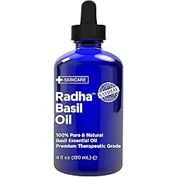 Radha Beauty Sweet Basil Oil, 100% Pure and Steam Distilled - Great Essential Oil for Aromatherapy and Massage - 4 fl oz