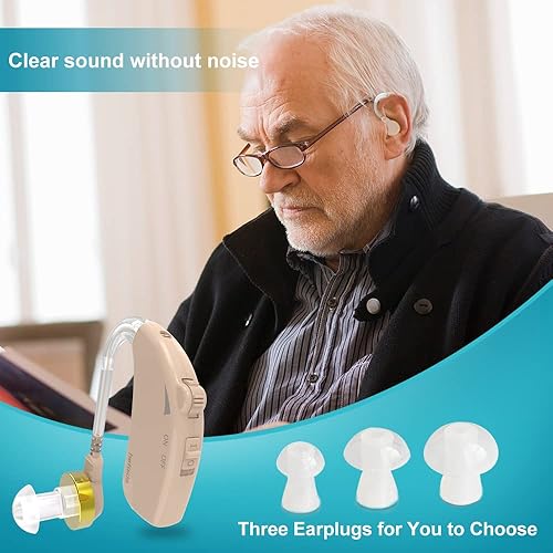 Hearing Aids for Seniors and Adults, Hearing Amplifier Ear Sound Enhancer with Stepless Volume Adjustment and Noise Reduction, 100hr Battery Life Fit to Either Ear