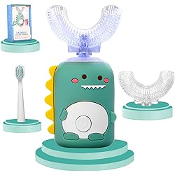 KAQINWX Kids Electric Toothbrushes, U Shaped Ultrasonic Toothbrush, Rechargeable Kids Toothbrush w Smart Timer, 3 Brush Heads Replacement, 3 Clean Modes, IPX7 Water Resistant for Child 2-12