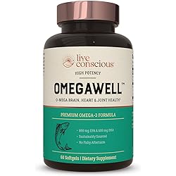 OmegaWell Fish Oil: Heart, Brain, and Joint Support | 800 mg EPA 600 mg DHA - Lemon Flavor, Enteric-Coated, Sustainably Sourced - Easy to Swallow 30 Day Supply