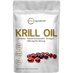 Antarctic Krill Oil Supplement, 1000mg Per Serving, 300 Soft-Gels, Rich in Omega-3s EPA, DHA & Natural Astaxanthin, Supports Immune System & Brain Health, Easy to Swallow