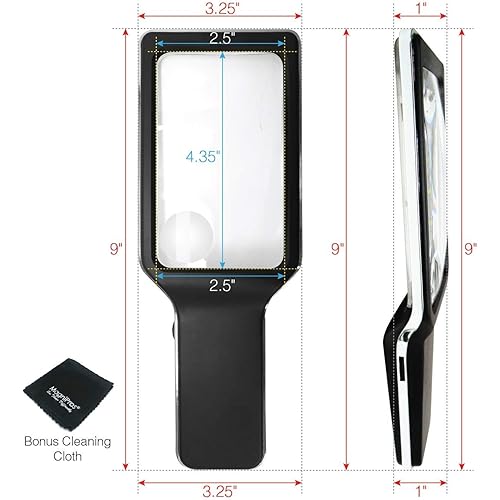 MagniPros 3X5X LED Reading Magnifier with Compatible HolderStand to Free up Your Hands