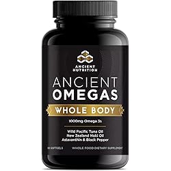 Ancient Nutrition Ancient Omegas Whole Body - ALA, DHA, EPA, ETA from Wild Caught Fish - 90 Capsules