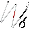 Folding Blind Cane Walking Stick with Red Reflective Tape for The Blind and Visually Impaired People,48 inch Collapsible Non-Slip Aluminum Cane