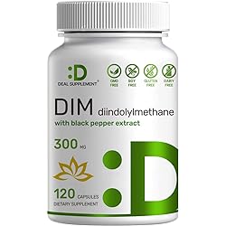 DIM Supplement 300mg, 120 Veggie Caps, 4 Months Supply, 2-1 Formula, Diindolylmethane DIM Plus Black Pepper Extract, Estrogen Balance, Supports Acne & PCOS Relief