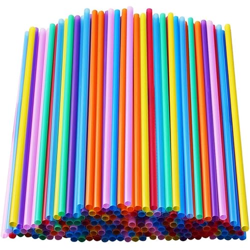 200 Pcs Colorful Plastic Long Disposable Drinking Straws. 0.23''diameter and 10.2"long