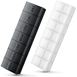2 Pack Large Pill Organizer Weekly, Barhon Daily Vitamin Case Box Large Capacity Compartments, 7 Day Pill Containers for Medicine Supplements Fish Oil Black and White