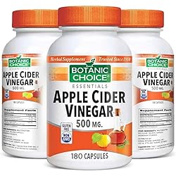 Botanic Choice Apple Cider Vinegar - Promotes Healthy Diet and Weight Loss, Traditionally Used as a Natural Way to Cleanse Your Body, Non-GMO Daily Supplement 180 Pcs 500 mg