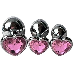 3Pcs Set Luxury Metal Butt Toys Heart Shaped Anal Trainer Jewel Butt Plug Kit S&M Adult Gay Anal Plugs Woman Men Sex Gifts Things for Beginners Couples LargeMediumSmall,Pink