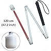 Aluminum Mobility Folding White Cane for Vision Impaired and Blind People Folds Down 4 Sections 120 cm 47.2 inch, Black Handle