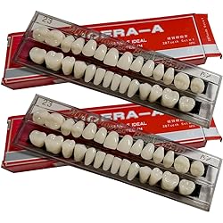 56 Pcs False Teeth Dental Complete Acrylic Resin Denture Teeth, 2 Set Whole Teeth Synthetic Polymer Denture Tooth, 23 Shade A2 Upper Lower Dental Materials for Replacement, DIY, or Halloween