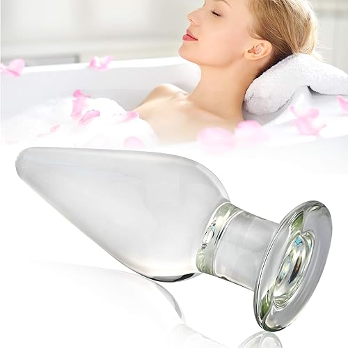 Glass Anal Butt Plug, Crystal Anal Trainer Toys with Long Neck, 4.9 X 1.77 inch Unisex Bum Plug for Men Women