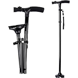 Folding Walking Cane with LED Light by Ohuhu, Adjustable Canes and Walking Stick with Carrying Bag for Men and Women Sturdy and Lightweight Portable Folding Walking Cane for Fathers Mothers Gifts