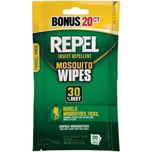 Repel 94100 Sportsmen 30-Percent Deet Mosquito Repellent Wipes, 2 Packs of 20 Count - 40 Total