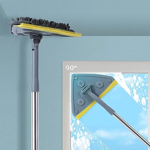 59 Inch Retractable Wall Cleaning Mop, 360 Degree Rotation and Triangular Design Wet and Dry Use Easy to Install Light Weight Wall Mop with 2 Removable Washable Mop Pads