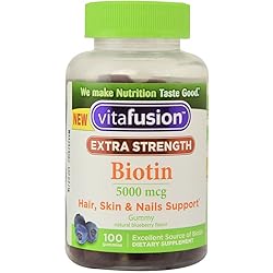 VitaFusion Biotin 5000 mcg Dietary Supplement Gummies Extra Strength Natural Blueberry Flavor - 100 ct, Pack of 2