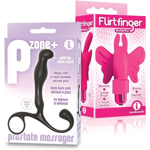 The 9’s Flirt Finger Butterfly Finger Bullet Vibrater in Pink with P-Zone Plus Prostate Massager, Iconbrands' Vibrater and Prostate Massager Bundle