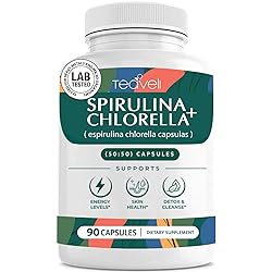 Premium Spirulina and Chlorella Capsules Organic - Chlorophyll Capsules & Blue Green Algae to Support Detox Cleanse , More Energy & Healthy Immune System– 3x More Chlorella Spirulina Powder - 90 Pills