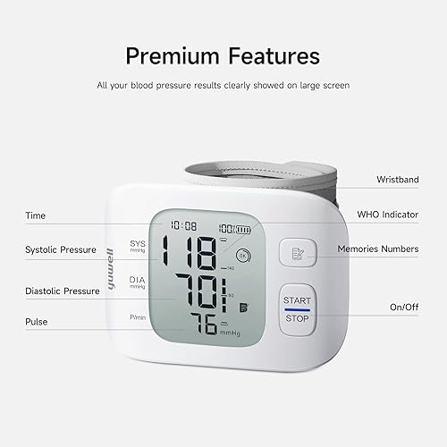 yuwell Rechargeable Wrist Blood Pressure Monitors for Home Use, Large Blood Pressure Cuff Wrist with Voice Broadcast, Blood Pressure Machine with Irregular Heartbeat, Including Travel Case & USB Cable