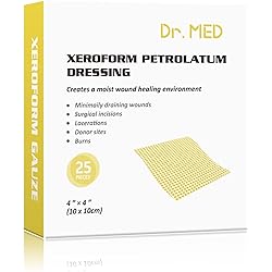 Dr.Med Xeroform Petrolatum Dressing Patch, 25 PCS Non-Adherent Gauze Dressings for Burn Wounds4"X 4"