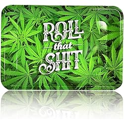 IXIGER Rolling Papers Metal Rolling Tray Green Leaf Tray Small Size with Smooth Rounded Edges 7'' X 5'&#39