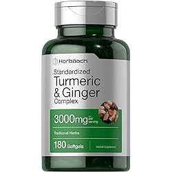 Turmeric and Ginger Supplement | 3000 mg 180 Softgel Pills | with Black Pepper Extract | Non-GMO, Gluten Free Supplement | by Horbaach