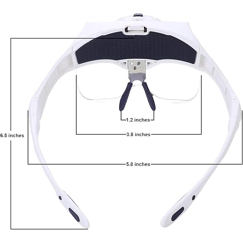 TMANGO Head Mount Magnifier with Lights, Magnifying Headset Glasses for Close Up Work, Watch, Cross-Stitch, Jewelry, Embroidery, Arts & Crafts or Reading Aid with Headband