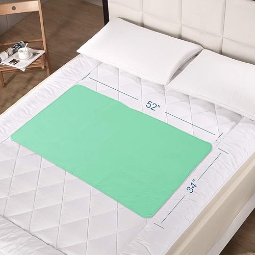 Bed Pads for Incontinence Washable Large 34" × 52", Reusable Waterproof Bed Underpads with Non-Slip Back for Elderly, Kids, Women or Pets, Blue and Green