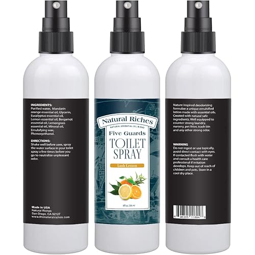 Natural Riches Toilet Spray 8 fl oz - Bathroom Air Freshener with Original Citrus scent for Laundry, Nursery, Trash can & Shoes Neutralize bad Odors in Travel Essential Oil Poop spray with all citrus blends