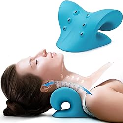 Neck and Shoulder Relaxer, Cervical Neck Traction Device Neck Stretcher with Magnetic Therapy, Cervical Spine Alignment, Chiropractic Pillow, Neck Massager for TMJ Pain Relief Blue