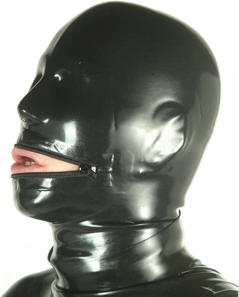 Latex Hood Mask for Men Full Cover Mask with Mouth Zipper 0.6mm Latex Mask