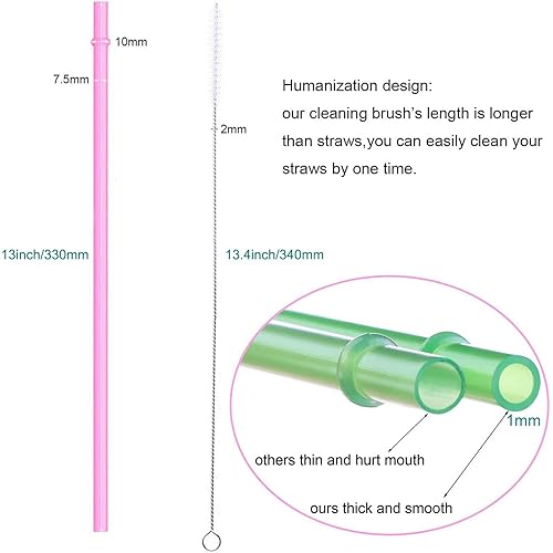 Dakoufish 13 Inch Reusable Plastic Straws Extra Long For 30-100 OZ Tall Water Bottle Thermal Mug Tumblers Rambler Mason Jar 12packs With One Brush